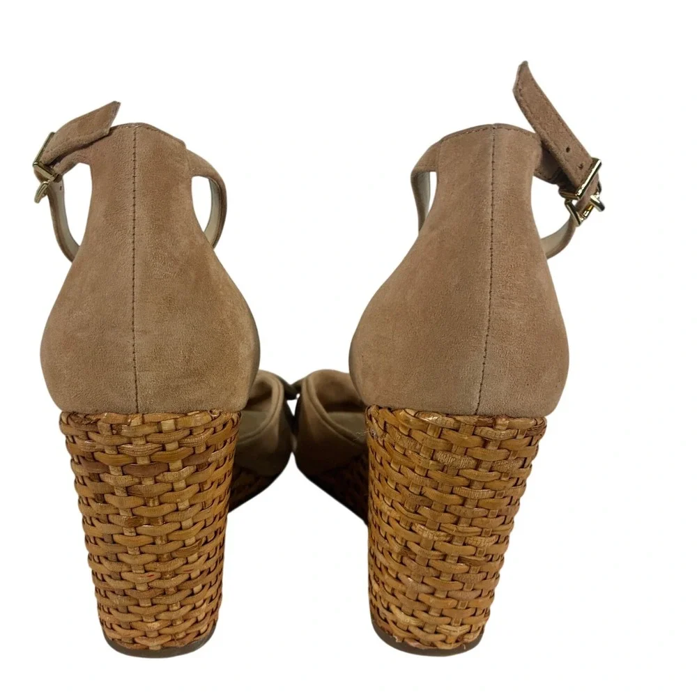 Jessica Simpson Delirah Tan Suede Woven Wicker Wedge Sandal Bow Ankle Strap 10M